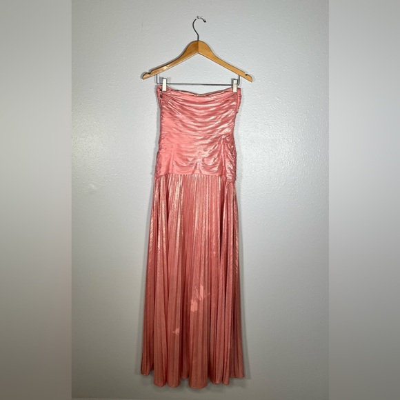 Retrofete Mallory pink shimmer cut out strapless slit gown S wedding guest gala - Picture 4 of 16